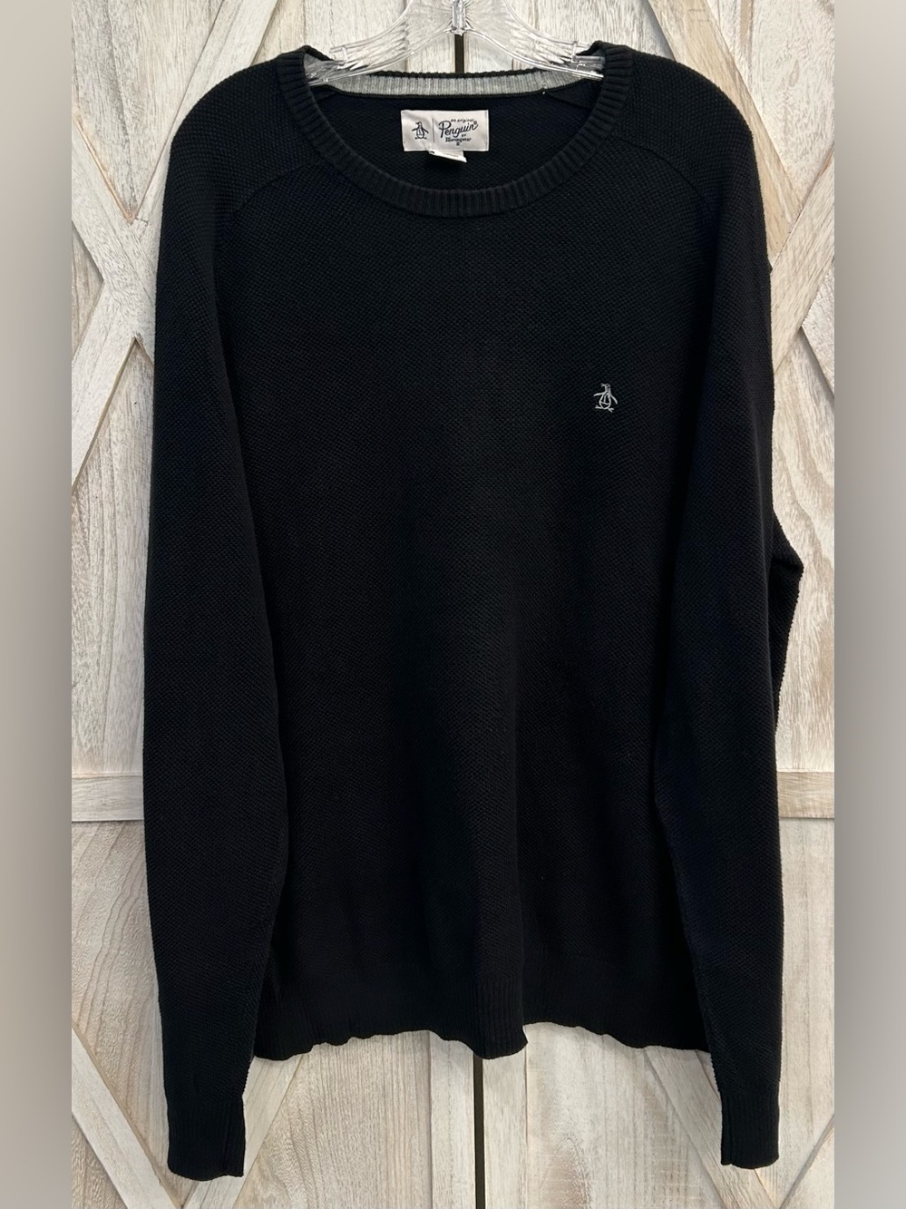 Original Penguin Munsingwear Men's Black Textured Knit Crewneck Sweater XL Logo
